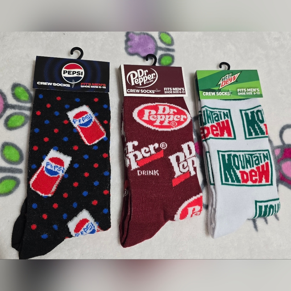 Pepsi, Dr Pepper, and Mountain Dew Crew Socks Set